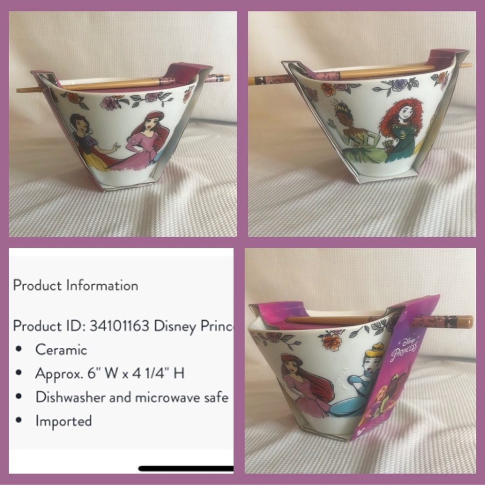 Disney Princess ramen bowl with chopsticks floral wraparound princesses - Picture 2 of 4